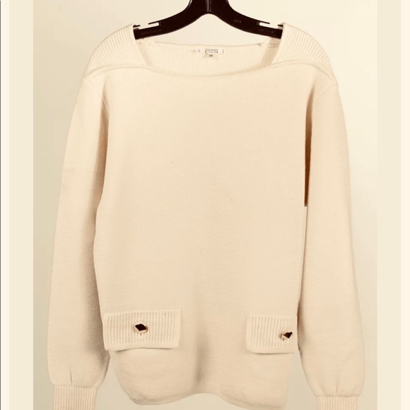 Yves Saint Laurent Sweaters | Yves Saint Laurent Ivory 100% Lambswool Women's Pullover Sweater | Color: Cream | Size: 38 | Dedeloulou's Closet